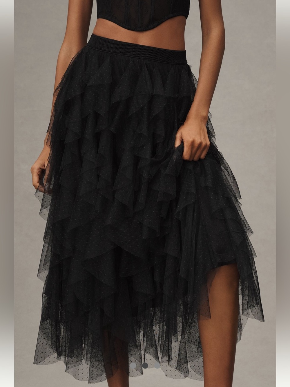 Anthropologie black tiered tulle midi skirt SP NWT